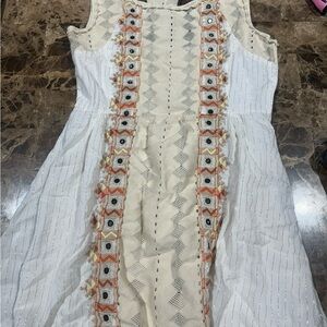 White Sleeveless Dress with Embroidered Accents free people XS